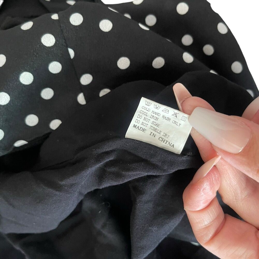 Polly US 10 Mini A-Line Skirt Black White Polka Dots Short Faux Wrap - Picture 4 of 8